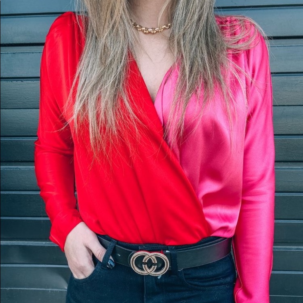*24 HOUR SALE* The Sweetest Thing Red and Pink Colorblock Bodysuit - Picture 11 of 13